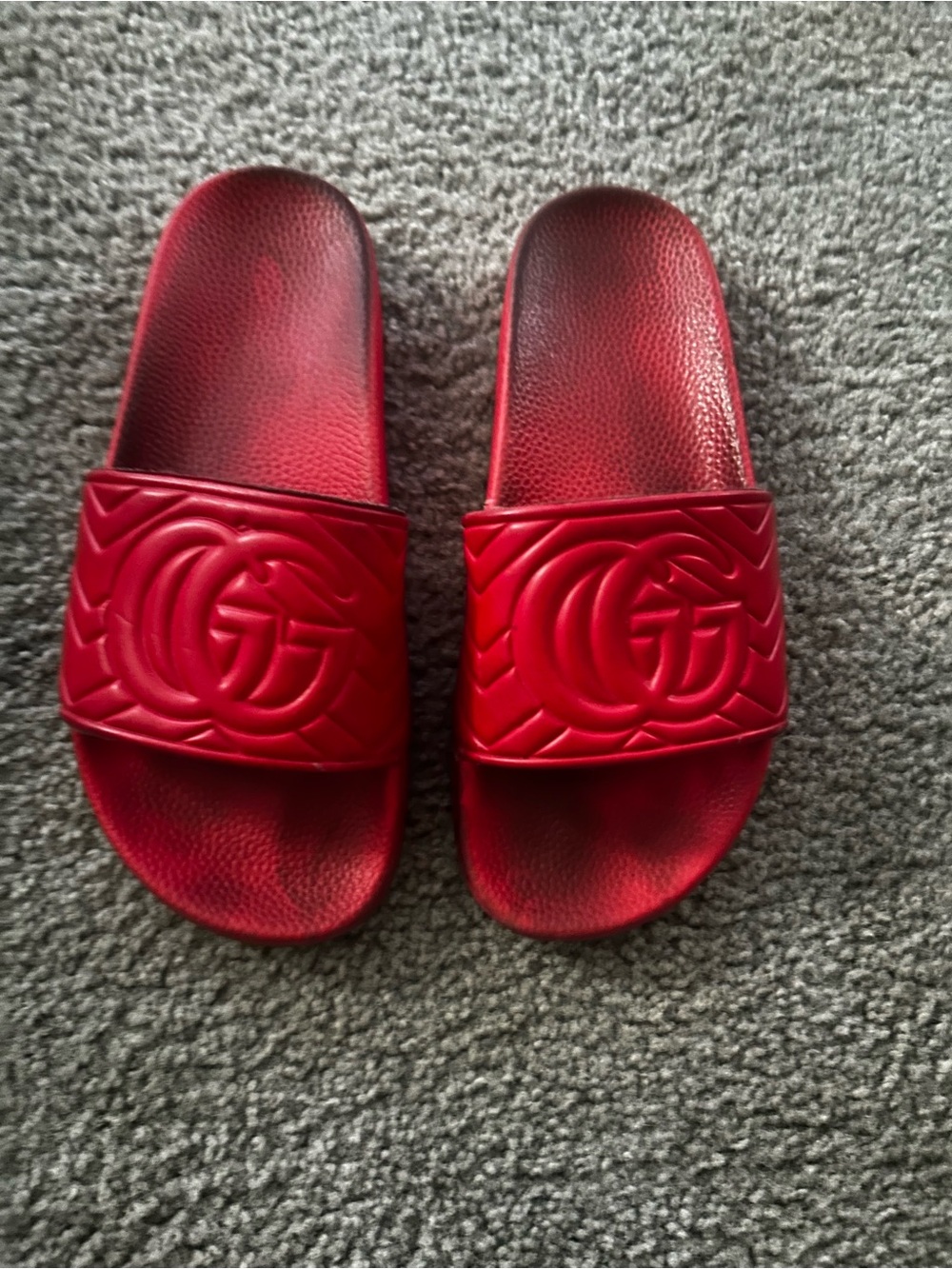 Red Embossed Logo Slide Sandals